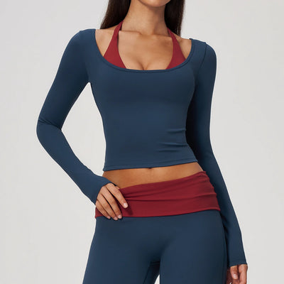 SPARK Women’s Color Block Halter Yoga Long Sleeve Top ZC2585