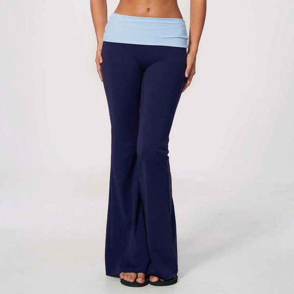 SPARK Women's Contrast Color Fold-Over Waist Yoga Flare Pants ZC2570