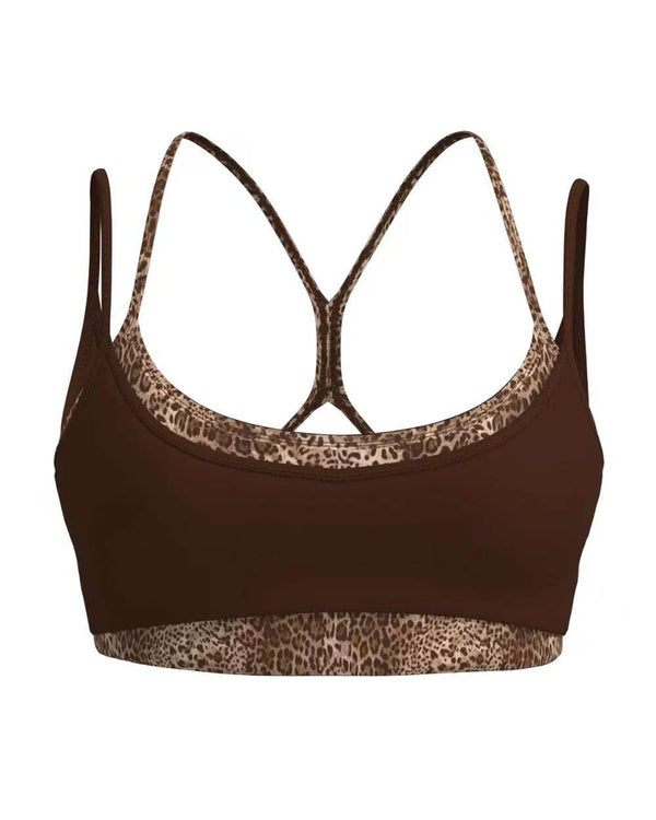 SPARK Color-blocked Leopard Print Yoga Two-piece Set HHNH107