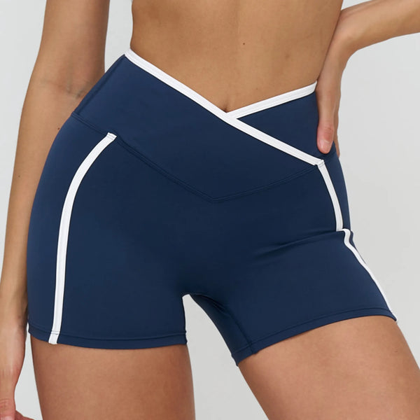 SPARK Contrasting Color Cross Waist Yoga Shorts ZC9528