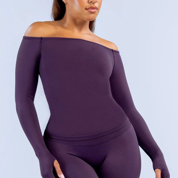 SPARK Seamless Off-the-Shoulder Long Sleeve Yoga Top | High-Stretch Workout Shirt OD6482