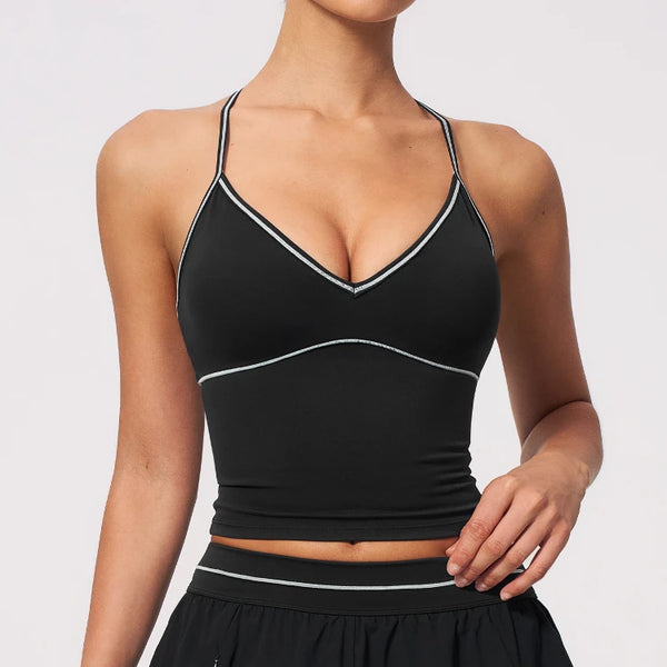 SPARK Women's Color-Block V-neck Halter Yoga Tank Top ZC9615