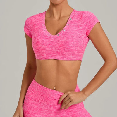 SPARK Women's Special Neck Crop Short-Sleeve Yoga Top QS10265