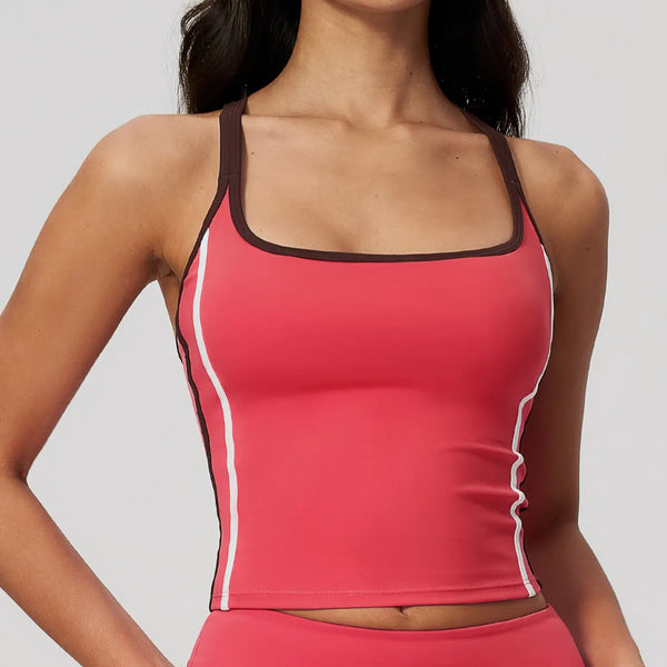 SPARK Women’s Color-Block Crossover Backless Workout Tank Top ZC2578