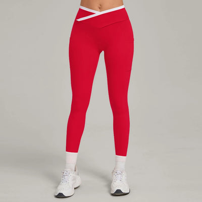 SPARK Color Block Cross Waist Yoga Leggings with Pockets TF28402