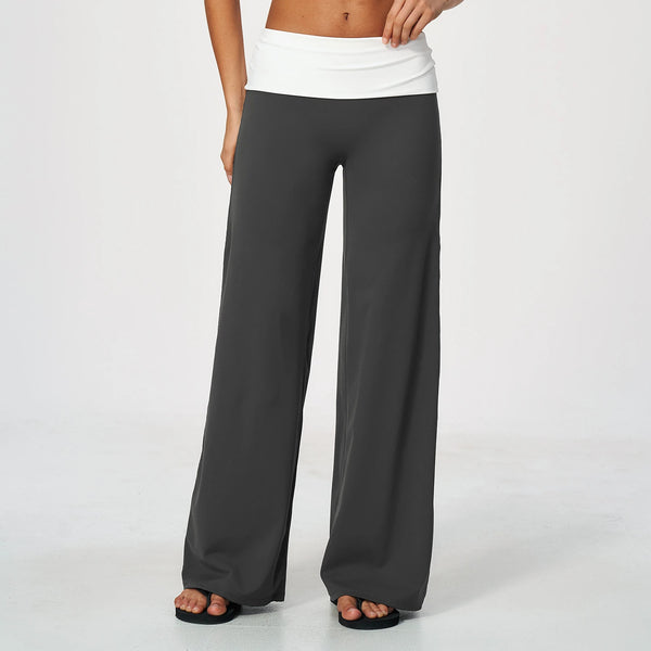 SPARK Women’s Color Block Fold-Over Waist Wide Leg Yoga Pants ZC9666