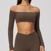 Spark Women's Off-the-shoulder Long Sleeve Yoga Crop Top ZC2588