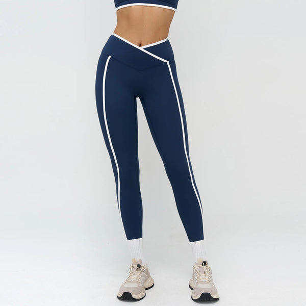 SPARK Contrasting Color Cross Waist Yoga Leggings ZC9528