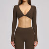 SPARK Casual Yoga Long Sleeve V-Neck Fashion Cropped Sport Top ZC4201