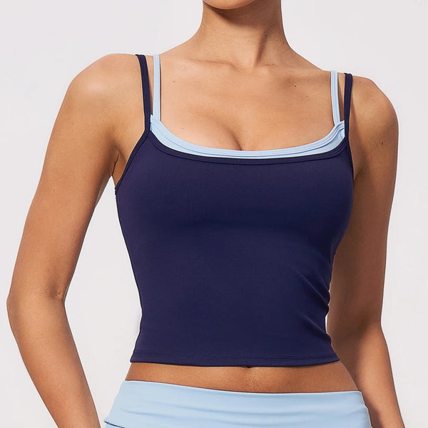 SPARK Women's Contrast Color Fake Two-Layer Yoga Tank Top ZC2570