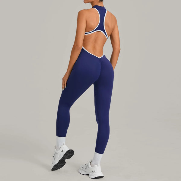 SPARK Color-Block Backless Yoga Long Jumpsuit TF26231