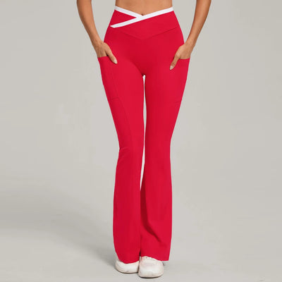 SPARK Color Block Cross Waist Yoga Flared Pants TF25129