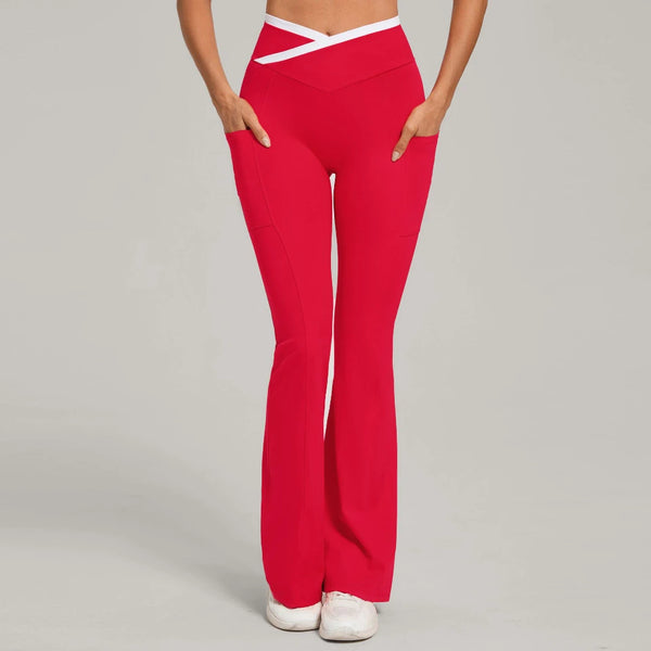 SPARK Color Block Cross Waist Yoga Flared Pants TF25129
