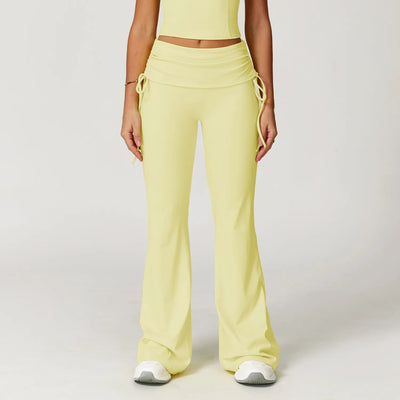 SPARK Folded Waist Yoga Flared Pants with Drawstring ZC3055