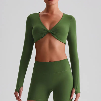 SPARK Twist Deep V Workout Cropped Top LQ8019