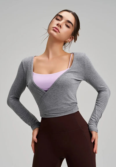 SPARK Chic Long Sleeve Wrap Tie Yoga Top RQ7418