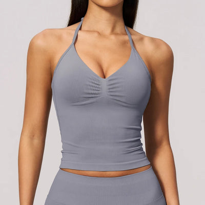 SPARK Seamless Halter V-Neck Open-Back Tank Top ZC4535