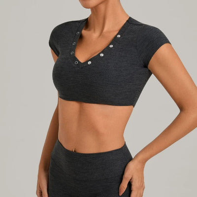SPARK Women's Special Neck Crop Short-Sleeve Yoga Top QS10265