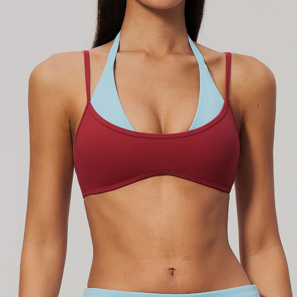 SPARK Women’s Color Block Fake Two-Piece Yoga Bra ZC2585