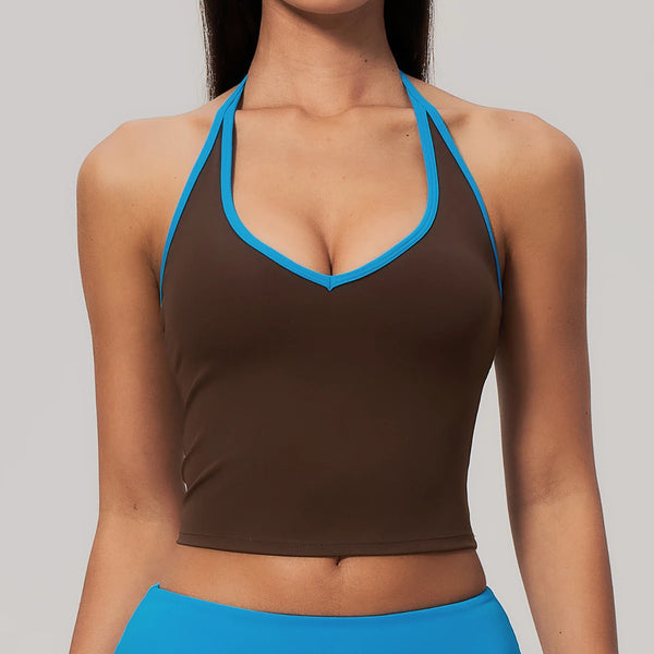SPARK Color-block V-neck Halter Yoga Tank Top ZC9639