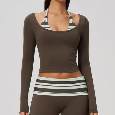 SPARK Women’s Color Block Stripe Yoga Long Sleeve Top ZC4549