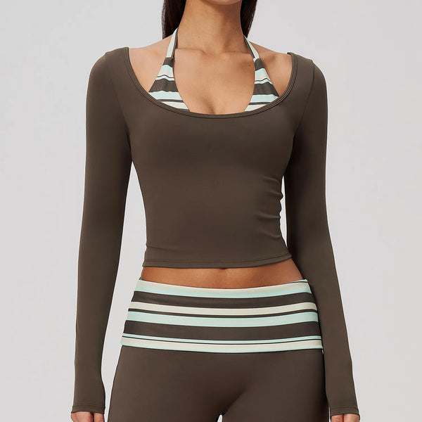 SPARK Women’s Color Block Stripe Yoga Long Sleeve Top ZC4549