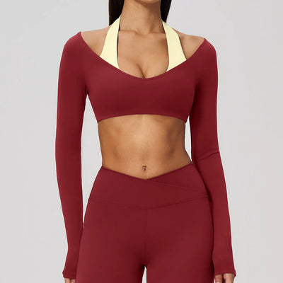 Spark Women's 2-in-1 Halter Long Sleeve Yoga Crop Top ZC2588