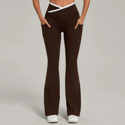 SPARK Color Block Cross Waist Yoga Flared Pants TF25129