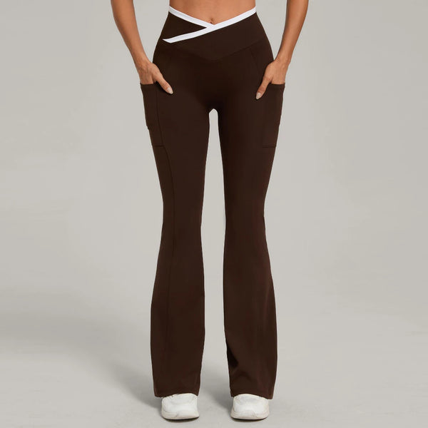 SPARK Color Block Cross Waist Yoga Flared Pants TF25129