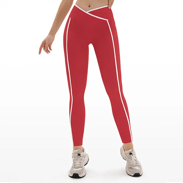 SPARK Contrasting Color Cross Waist Yoga Leggings ZC9528