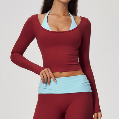 SPARK Women’s Color Block Halter Yoga Long Sleeve Top ZC2585