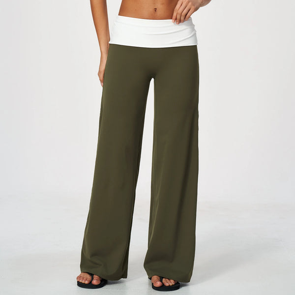 SPARK Women’s Color Block Fold-Over Waist Wide Leg Yoga Pants ZC9666