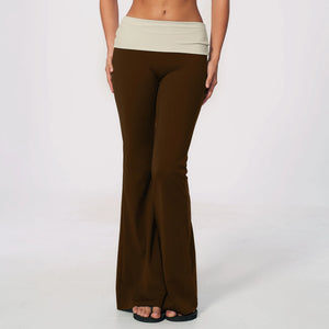 SPARK Women's Contrast Color Fold-Over Waist Yoga Flare Pants ZC2570