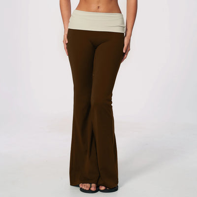SPARK Women's Contrast Color Fold-Over Waist Yoga Flare Pants ZC2570