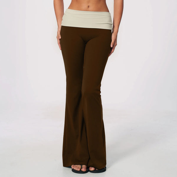 SPARK Women's Contrast Color Fold-Over Waist Yoga Flare Pants ZC2570