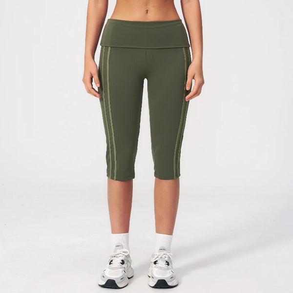 SPARK Women's Contrast Color Foldable Waist Capris Pants For Women ZC3588
