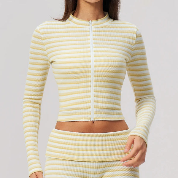 SPARK Women's New Slim-Fit Cropped Striped Fitness Jacket ZC4556