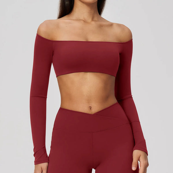 Spark Women's Off-the-shoulder Long Sleeve Yoga Crop Top ZC2588