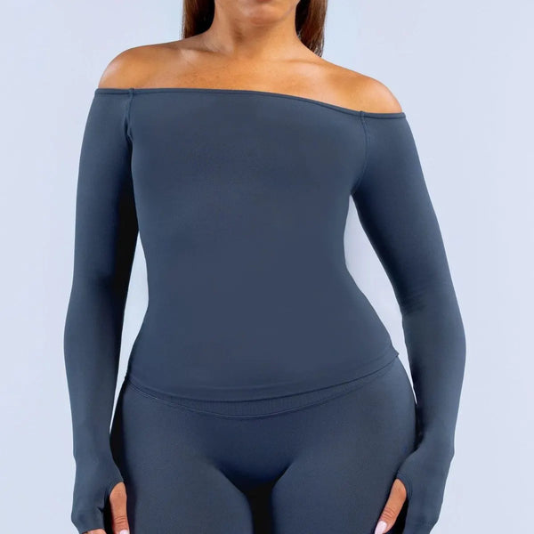 SPARK Seamless Off-the-Shoulder Long Sleeve Yoga Top | High-Stretch Workout Shirt OD6482