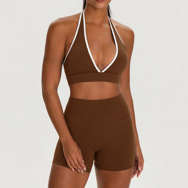 SPARK Sexy Backless Workout Set for Women YEL62718+62419