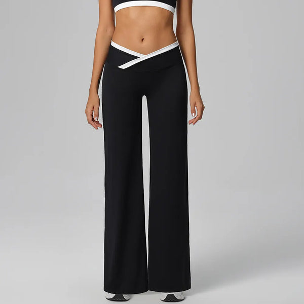 SPARK Contrast Color Crossover Waist Yoga Flare Pants CT2190