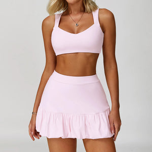 SPARK Hollow Back Tank Top Bud Tennis Skirts Set ZC9305