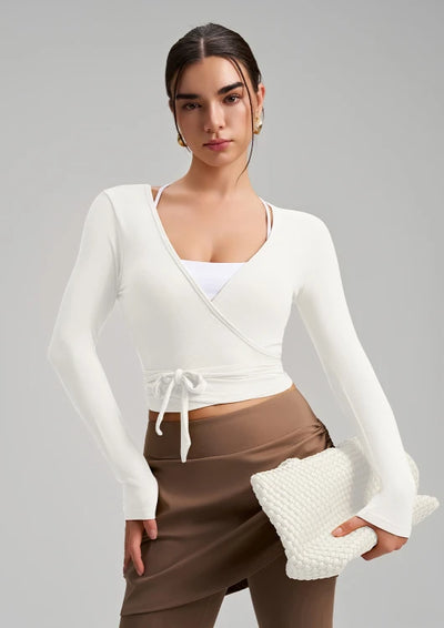 SPARK Chic Long Sleeve Wrap Tie Yoga Top RQ7418