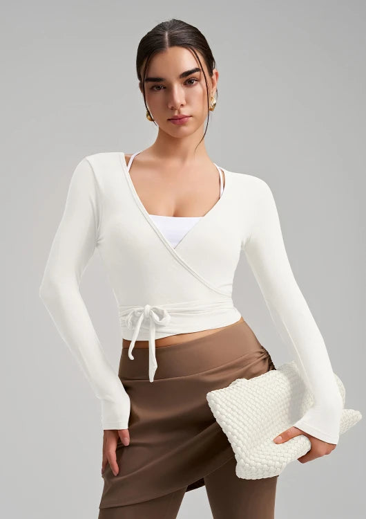 SPARK Chic Long Sleeve Wrap Tie Yoga Top RQ7418