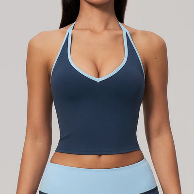 SPARK Color-block V-neck Halter Yoga Tank Top ZC9639