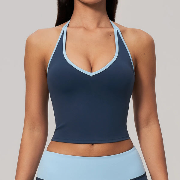 SPARK Color-block V-neck Halter Yoga Tank Top ZC9639