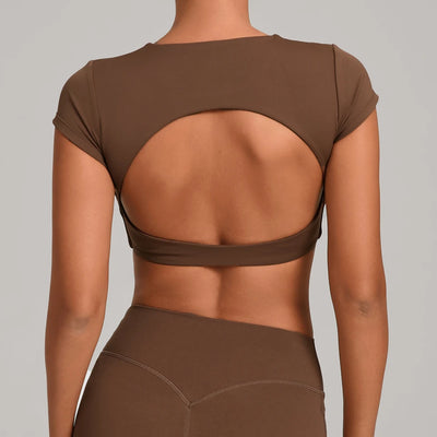 SPARK Women's Hollow Back Crop Yoga Short-Sleeve QS2590