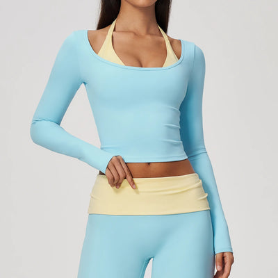 SPARK Women’s Color Block Halter Yoga Long Sleeve Top ZC2585