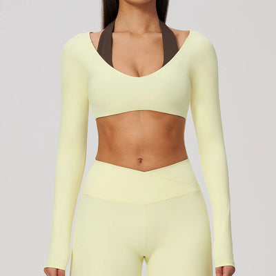 Spark Women's 2-in-1 Halter Long Sleeve Yoga Crop Top ZC2588