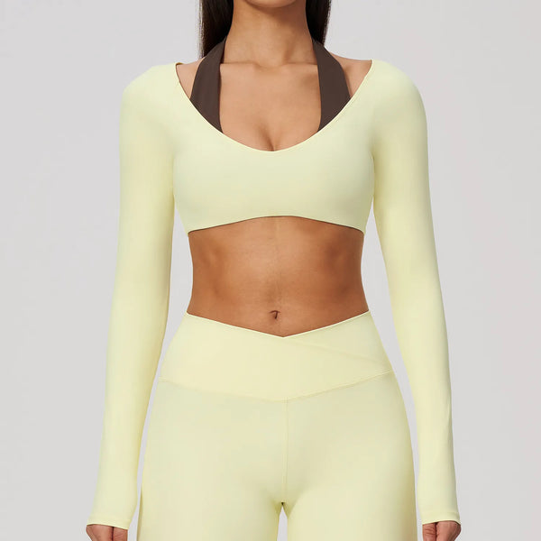 Spark Women's 2-in-1 Halter Long Sleeve Yoga Crop Top ZC2588